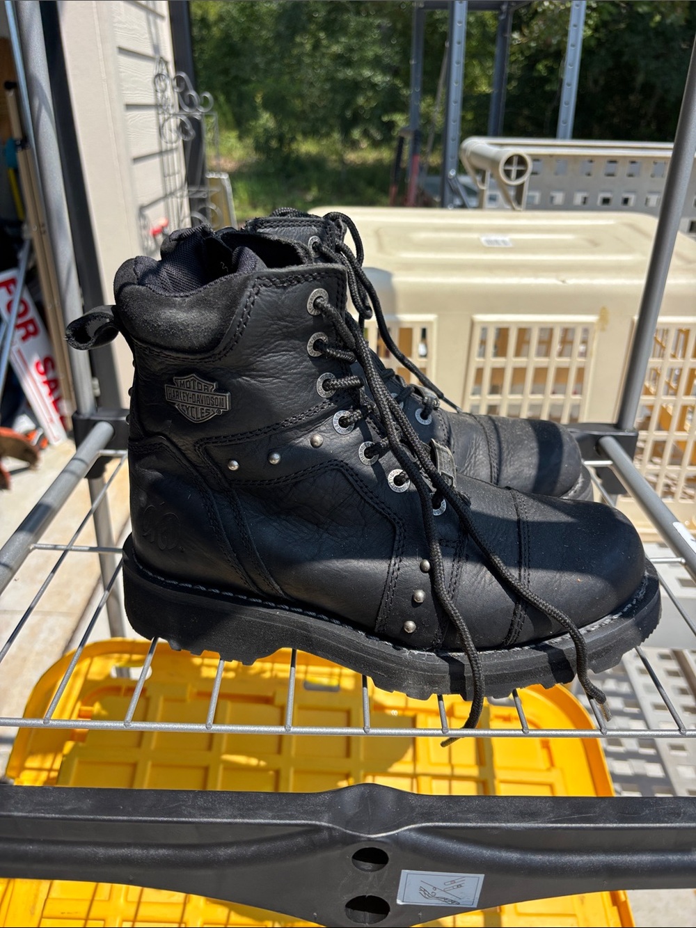 Harley-Davidson Black Leather Studded Lace-Up Motorcycle Boots